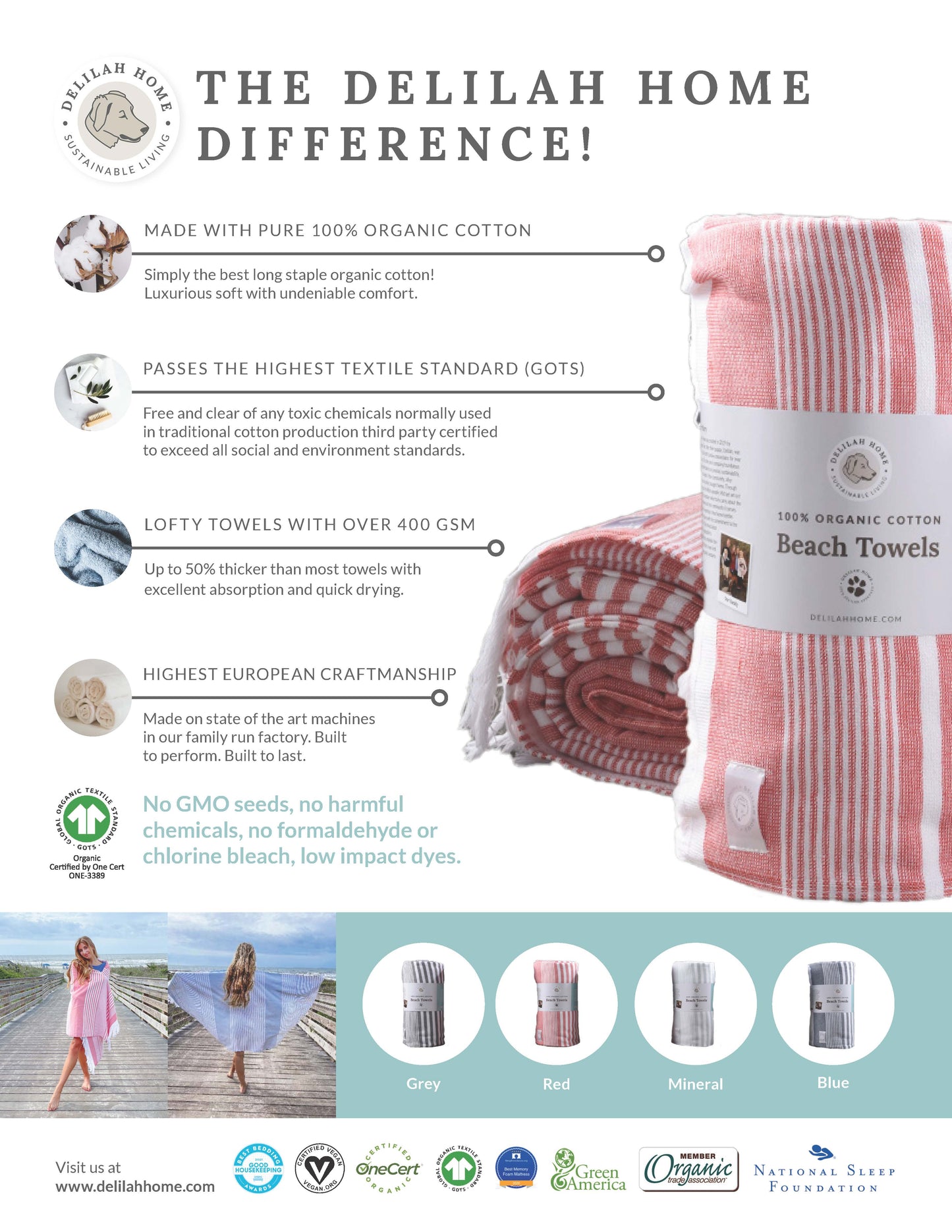 100% Organic Cotton Sunset Beach Towels Delilah Home